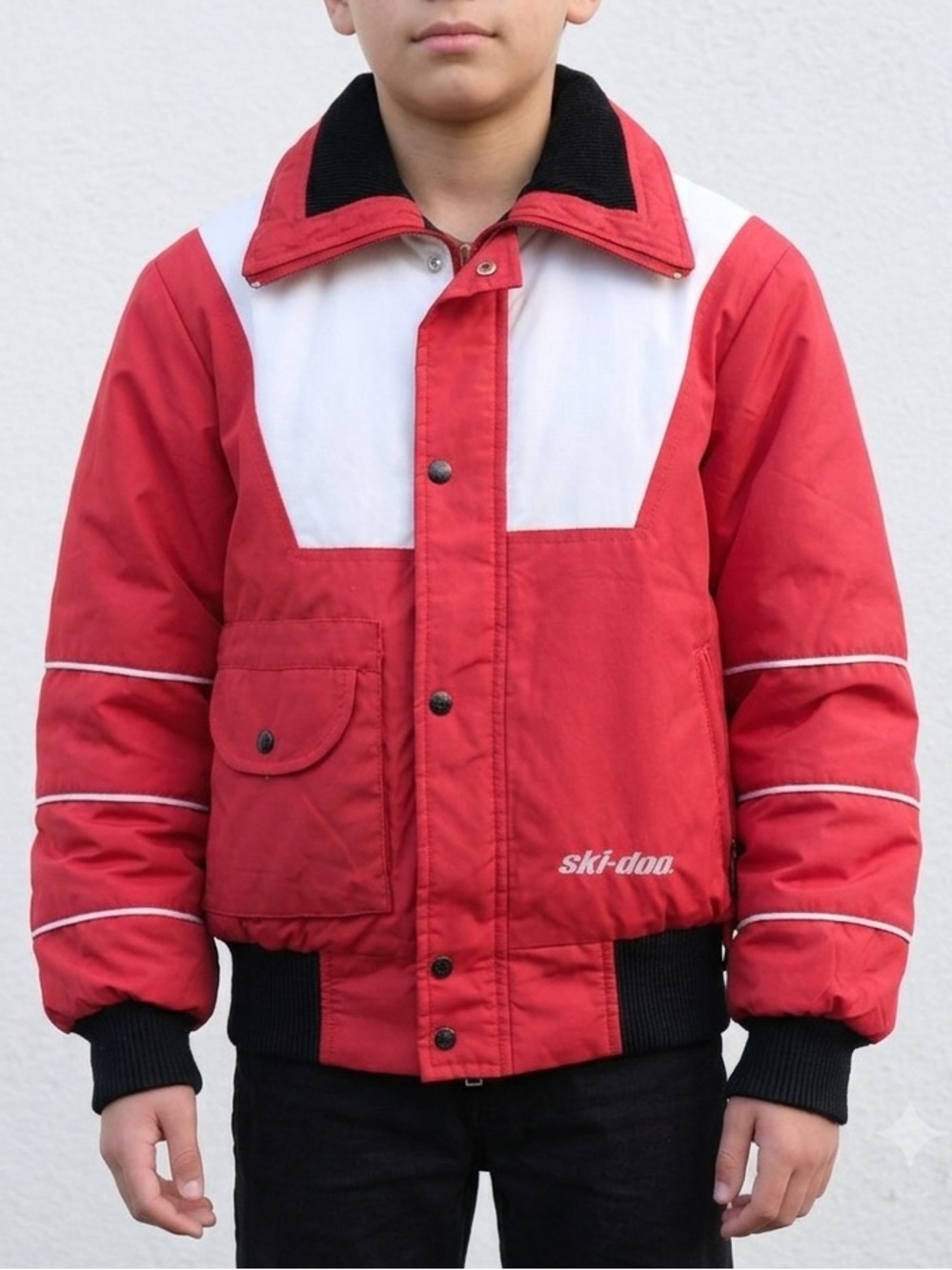 Vintage Ski-Doo Bombardier Kids Ski Jacket 70s 80s Snowmobile Red